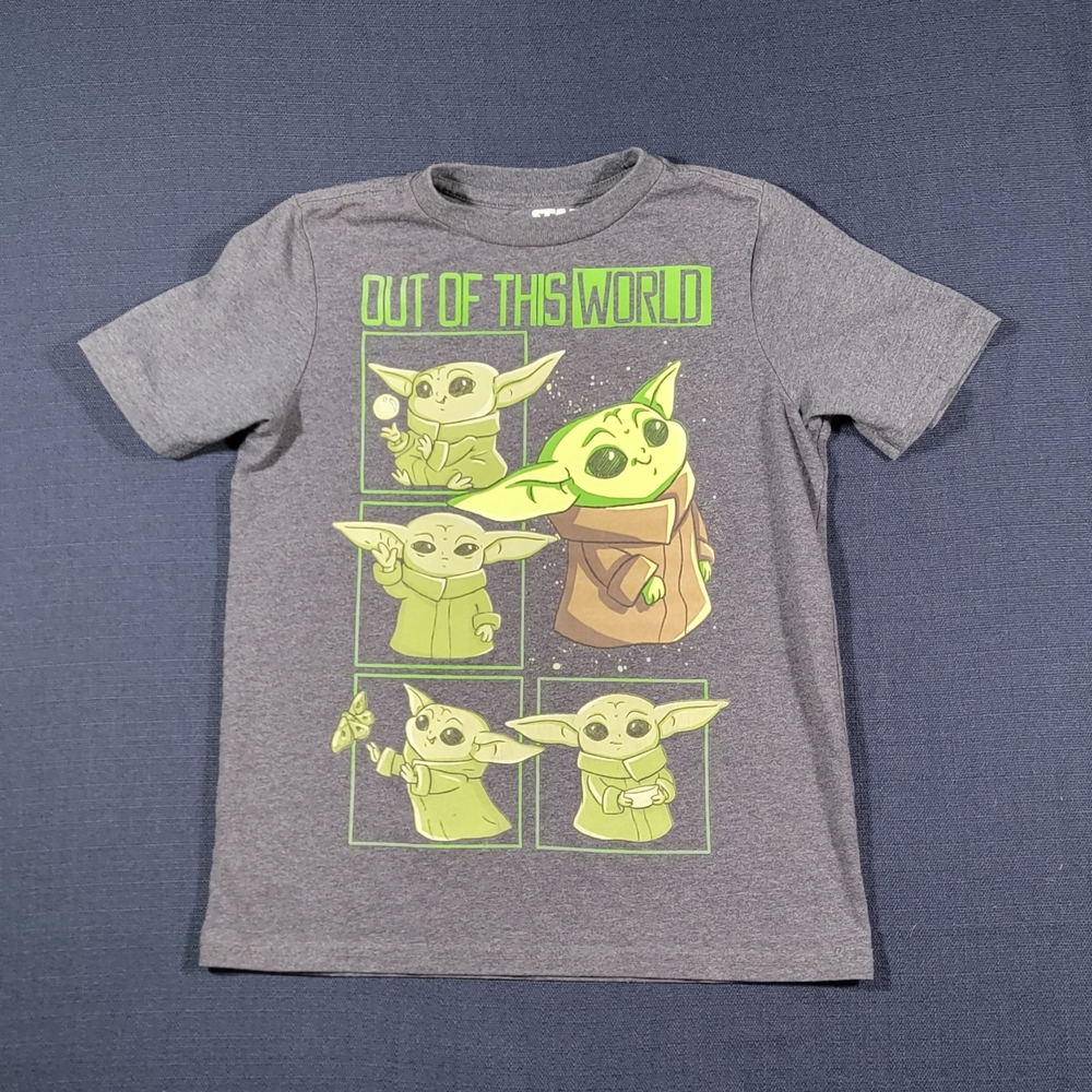 Kids MAD Engine Star Wars Baby Yoda Gray T-Shirt Size 6/7